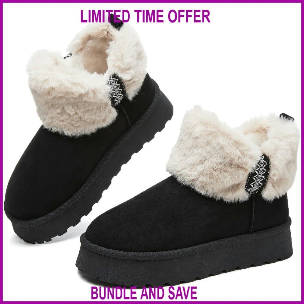 Women's Platform Ankle Boots Faux Fur Lined Winter Snow Shoes